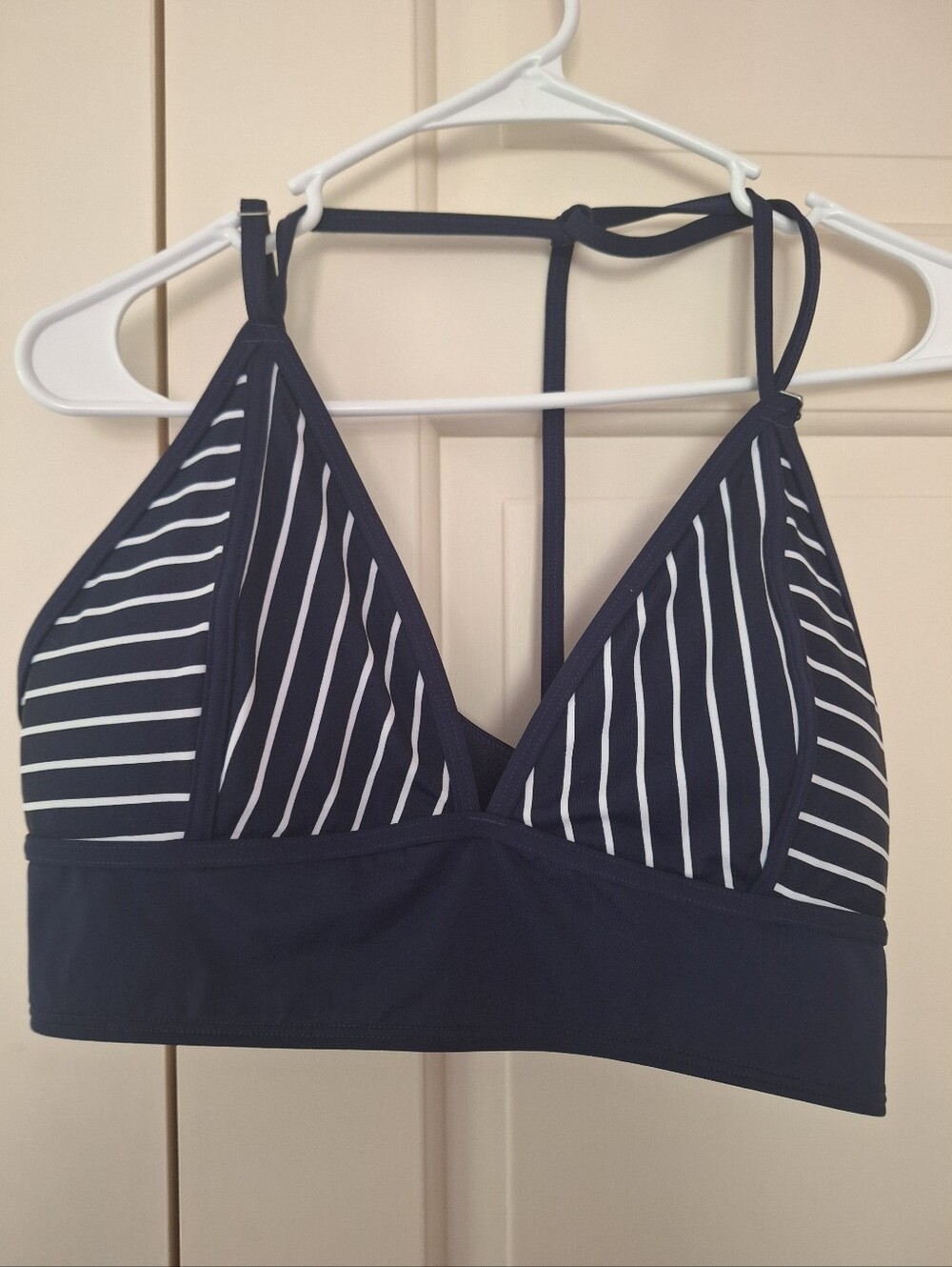 ATHLETA Women's Navy & White Striped Swim Top; SZ XL